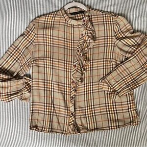 Zara Multicolor Checkered Western Blouse Fannel, size Medium